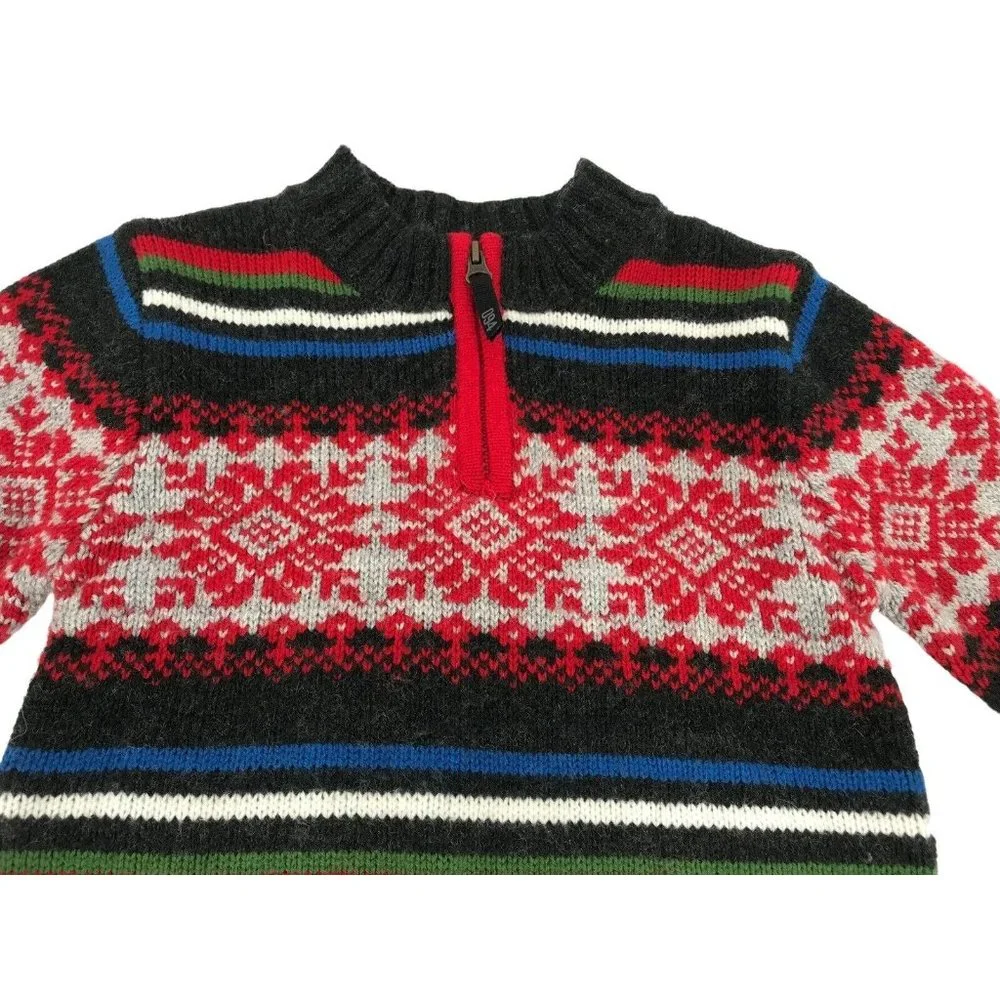 Old Navy Sweater Boys Size 4T Nordic Fair Aisle Red Gray Blue Winter 1/4 Zip